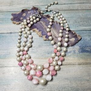 Hong Kong Pink and Cream Beaded Necklace.